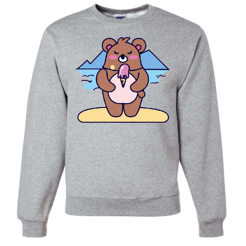 Women's Hooded Sweatshirts with Ombre LiningKawaii Grizzly Bear Eating Ice Cream Crewneck Sweatshirt