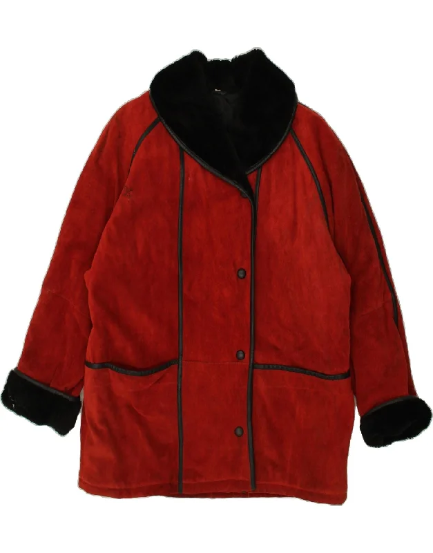 Women's Coats with Fur Trimmed ZipperVINTAGE Womens Shearling Coat EU 40 Medium Red