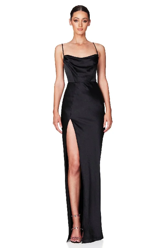 Women's V-Neck DressesNookie Dream Draped Gown - Black