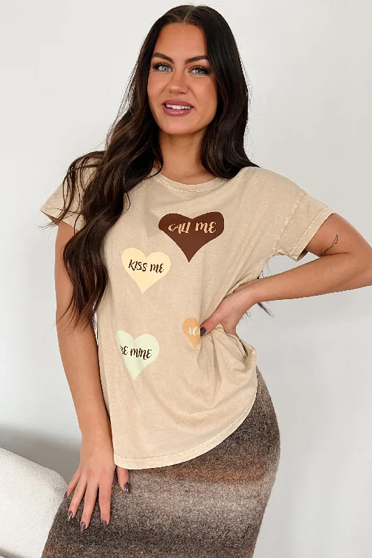 Women's Jumpsuits with High CollarHeartfelt Words Mineral Wash Graphic Tee (Taupe)