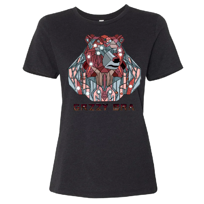 Women's Hooded Sweatshirts with Floral LiningStained Glass Cyborg Grizzly Bear GRZZY BRA Women's Relaxed Jersey Tee