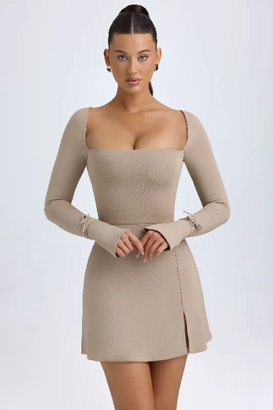 Women's High-Neck DressesModal Square-Neck A-Line Mini Dress in Taupe