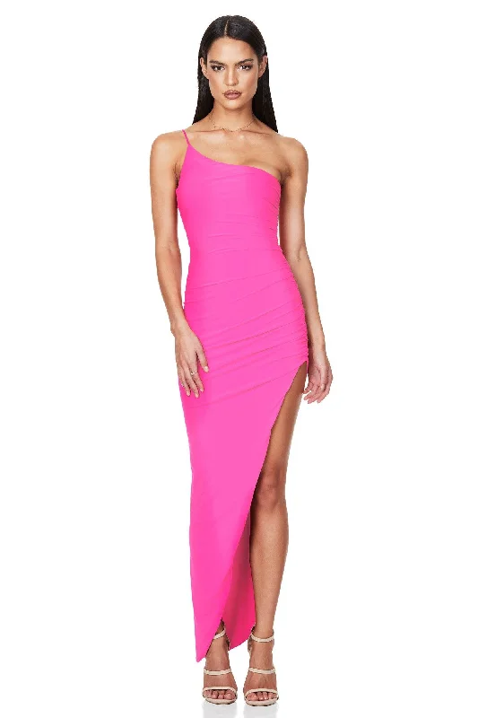 Women's Low-Neck DressesNookie Aria One Shoulder Gown - Neon Pink