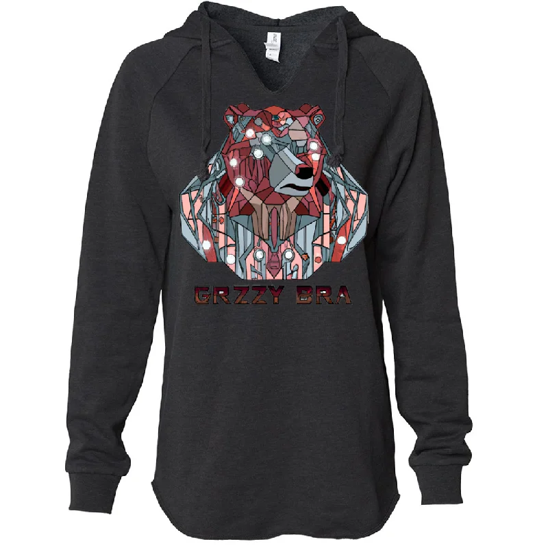 Women's Hooded Sweatshirts with Mesh LiningStained Glass Cyborg Grizzly Bear GRZZY BRA Women's Soft Hooded Pullover