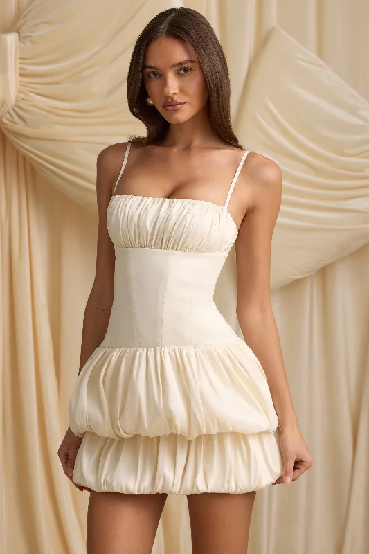 Women's U-Shaped Collar DressesLayered Bubble Hem Corset Mini Dress in Ivory