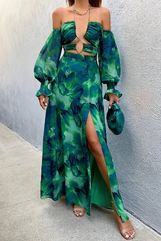 Women's V-Shaped Collar DressesKharma Maxi Dress - Green Floral