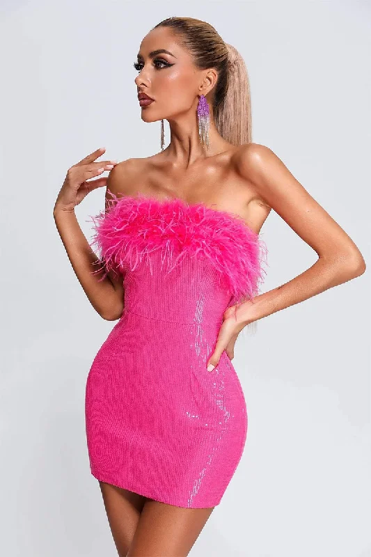 Women's Narrow Collar DressesKate Hot Pink Sequin Strapless Mini Dress