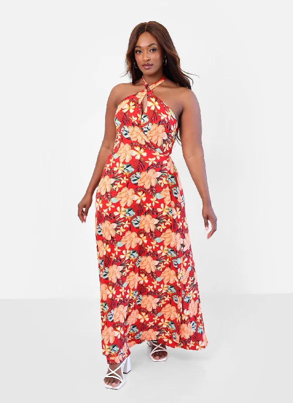 Women's Ruffled DressesParadise Tropical Print Wrap Maxi Dress