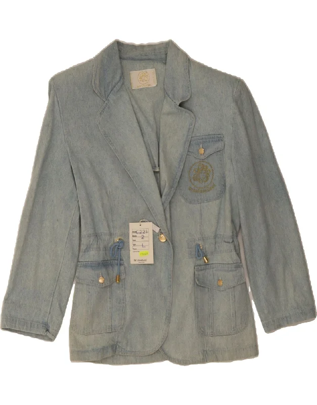 Women's Coats with Fur TrimVINTAGE Womens Denim 1 Button Blazer Jacket UK 16 Large Blue