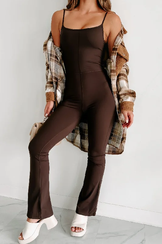 Women's Jumpsuits with Low CollarRoaming The City Flared Leg Cami Jumpsuit (Dark Chocolate)