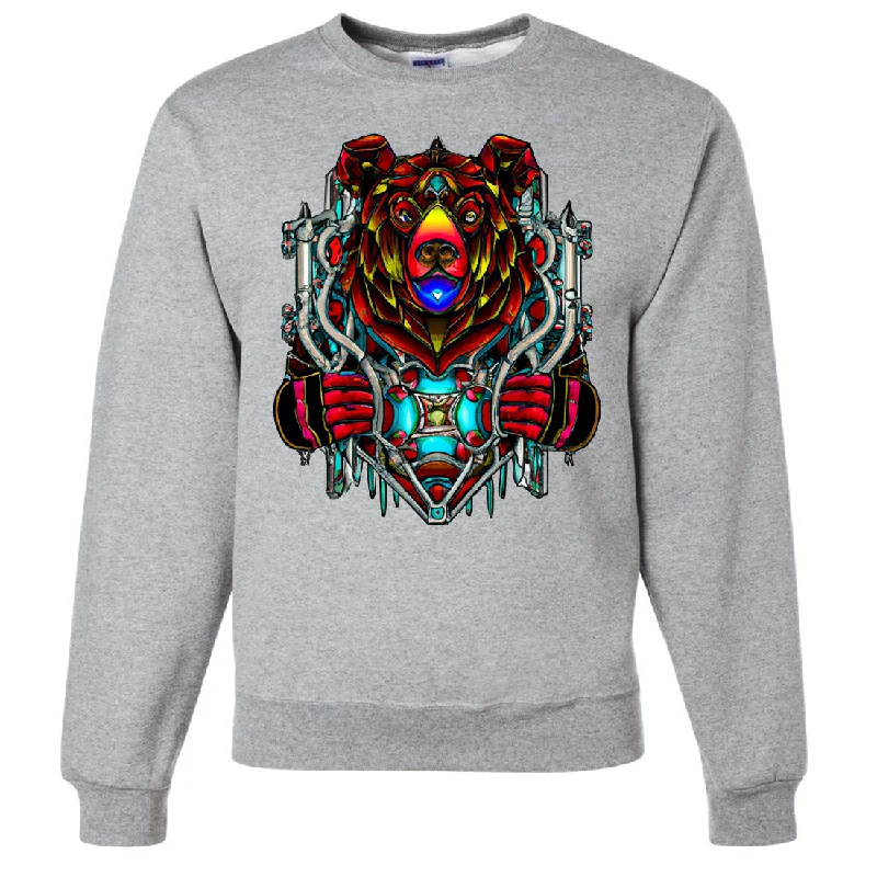 Women's Hooded Sweatshirts with Tight WaistStained Glass Gothic Cyborg Bear Crewneck Sweatshirt