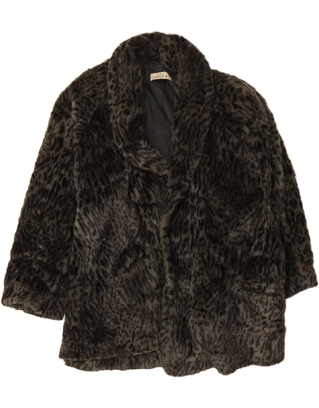 Women's Coats with Fur Trimmed SleevesATOS LOMBARDINI Womens Faux Fur Overcoat UK 22 3XL Black Animal Print