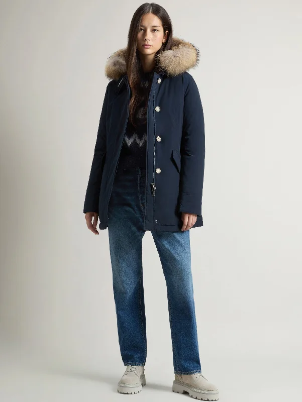 Women's Coats with Fur Trimmed SleevesGiaccone Luxury Parka con Pelliccia Blu