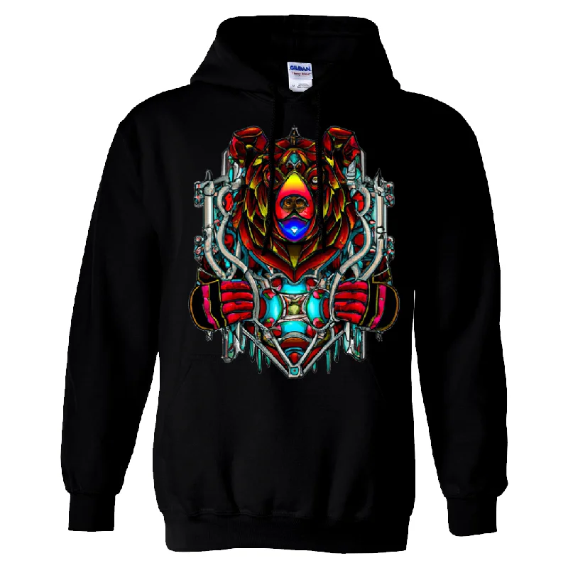 Women's Hooded Sweatshirts with Warm FabricStained Glass Gothic Cyborg Bear Sweatshirt Hoodie