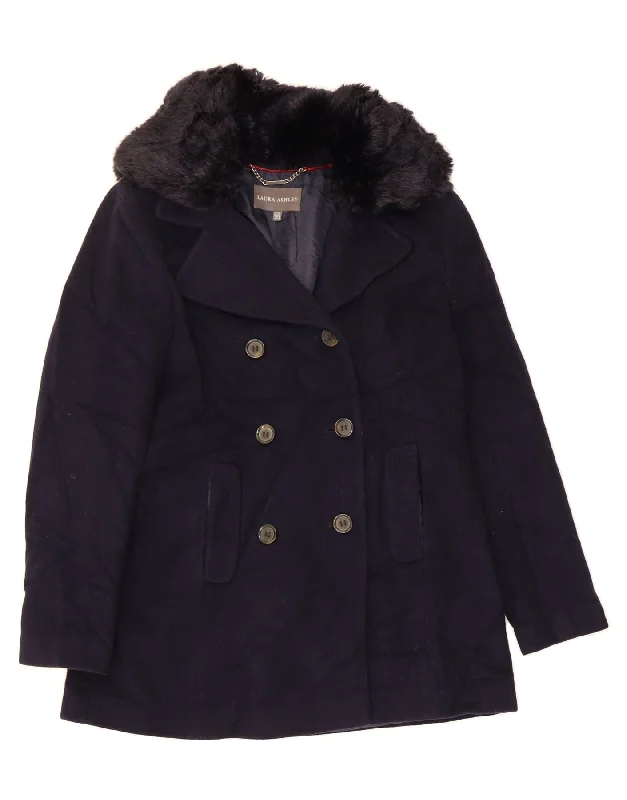 Women's Coats with Fur LiningLAURA ASHLEY Womens Pea Coat UK 12 Medium Navy Blue Wool