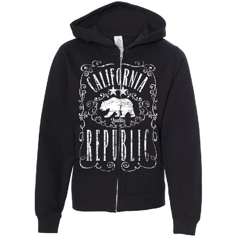 Women's Hooded Sweatshirts with Flannel LiningCalifornia Republic JD Whiskey Premium Youth Zip-Up Hoodie