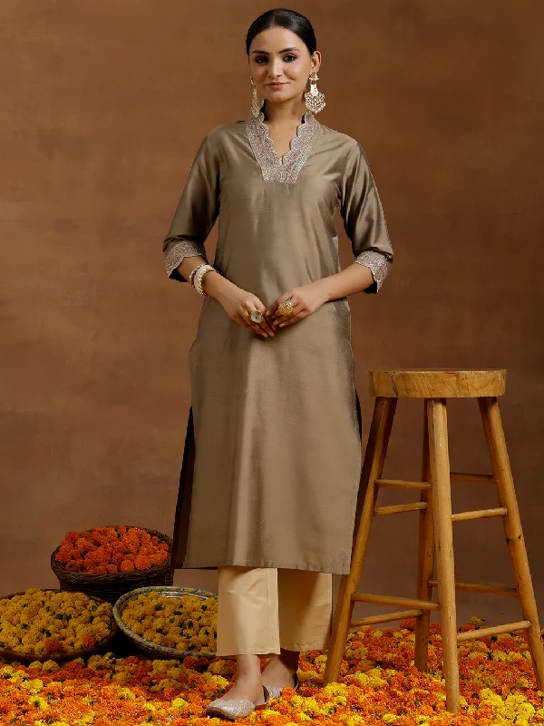 Women's Jumpsuits with Notched CollarGold Embroidered Silk Straight Kurta