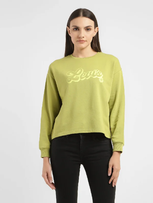 Women's Hooded Sweatshirts with Mid WaistWomen's Graphic Print Green Crew Neck Sweatshirt