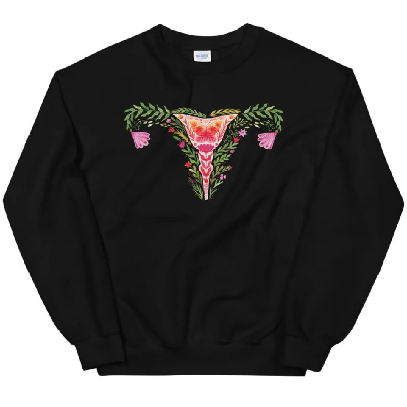 Women's Hooded Sweatshirts with Welt PocketsUterus Watercolor Flowers -- Sweatshirt