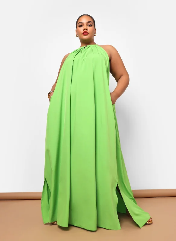 Women's Narrow Collar DressesAda Halter Maxi Shift Dress - Neon Green