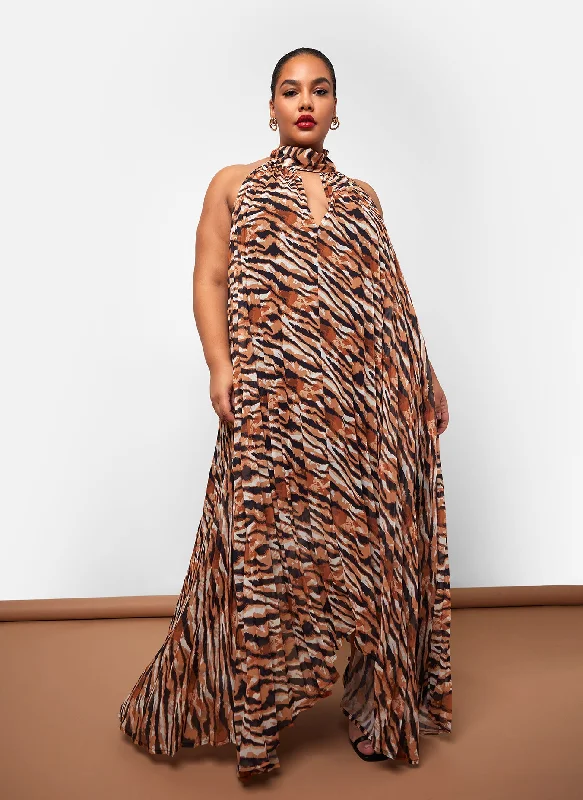 Women's Boat Collar DressesMeryem Tiger Halter Neck Maxi Shift Dress