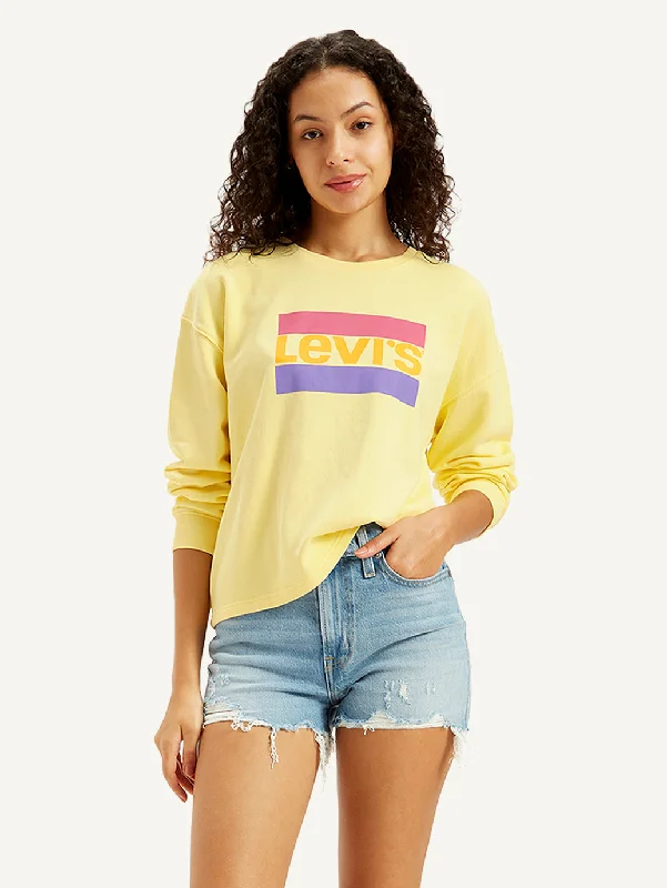 Women's Hooded Sweatshirts with Elastic WaistWomen's Brand Logo Yellow Crew Neck Sweatshirt