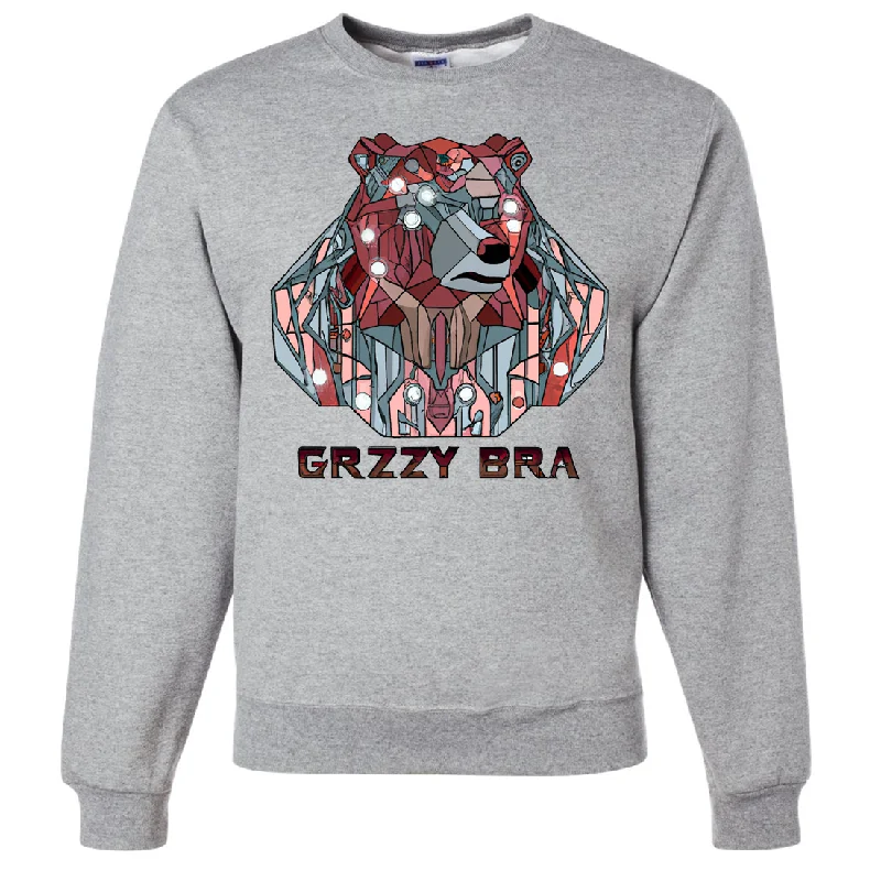 Women's Hooded Sweatshirts with Denim LiningStained Glass Cyborg Grizzly Bear GRZZY BRA Crewneck Sweatshirt