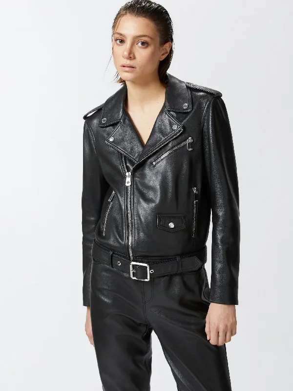 Women's Coats with Fur Trimmed ZipperGiacca Biker in Nappa Nero