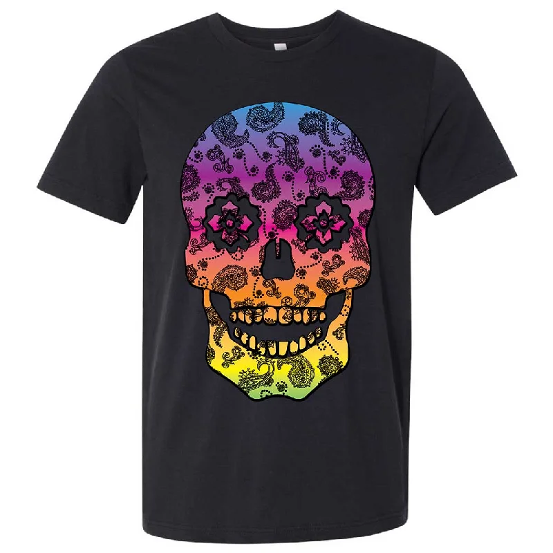 Women's Hooded Sweatshirts with Moisture-Wicking FabricNeon Paisley Print Sugar Skull Asst Colors Mens Fitted Tee