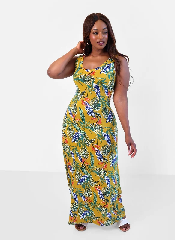 Women's Short-Sleeve DressesBright Idea Tropical Print A-Line Maxi Dress