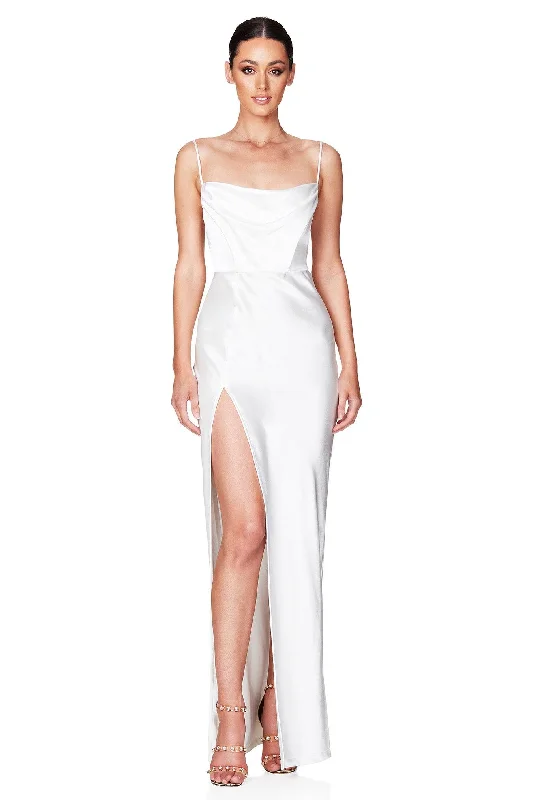 Women's Boat-Neck DressesNookie Dream Draped Gown - Ivory