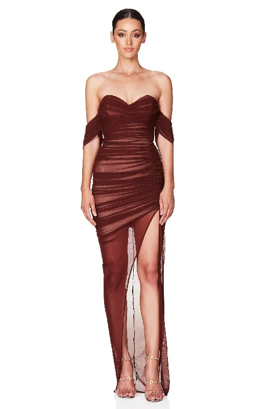 Women's Shawl Collar DressesNookie Dita Mesh Gown - Chocolate/Nude