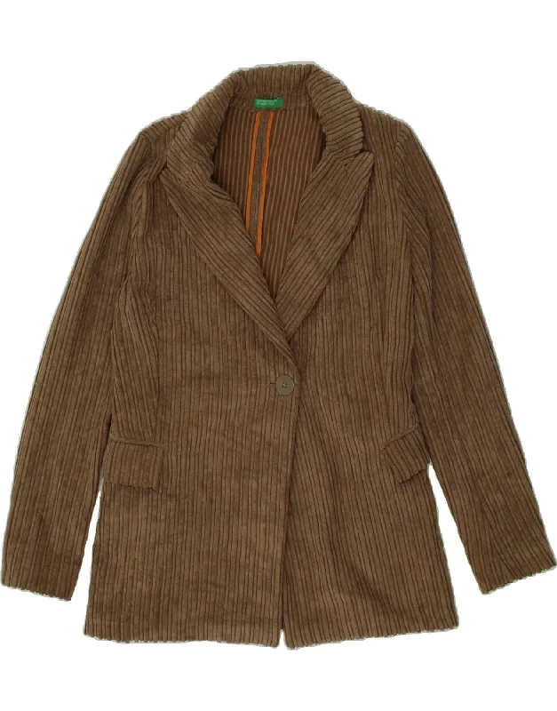 Women's Coats with Fur Trimmed BeltBENETTON Womens Corduroy 1 Button Blazer Jacket UK 6 XS Brown Polyester