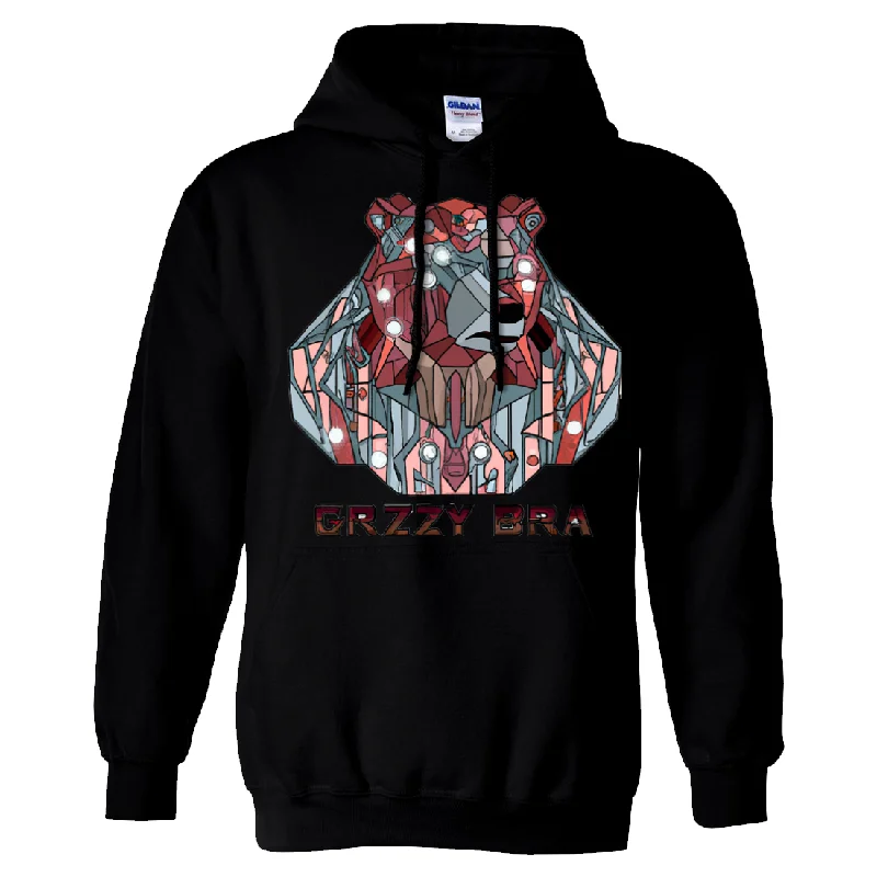 Women's Hooded PulloversStained Glass Cyborg Grizzly Bear GRZZY BRA Sweatshirt Hoodie