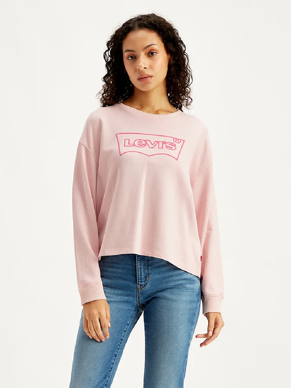 Women's Hooded Sweatshirts with DrawstringsWomen's Brand Logo Light-Pink Crew Neck Sweatshirt