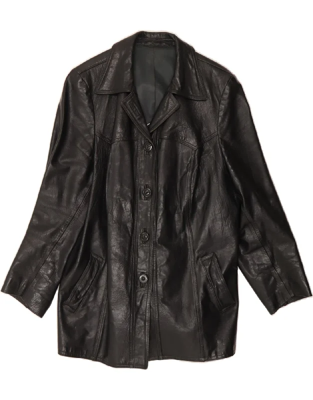 Women's Down CoatsVINTAGE Womens Leather Coat UK 16 Large Black