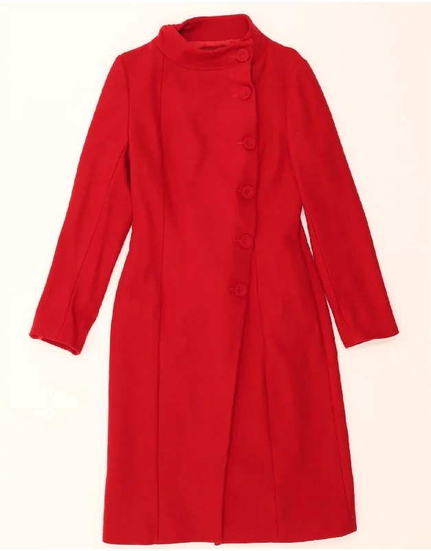 Women's Coats with Fur Trimmed SleevesFEVER Womens Overcoat UK 10 Small Red Wool