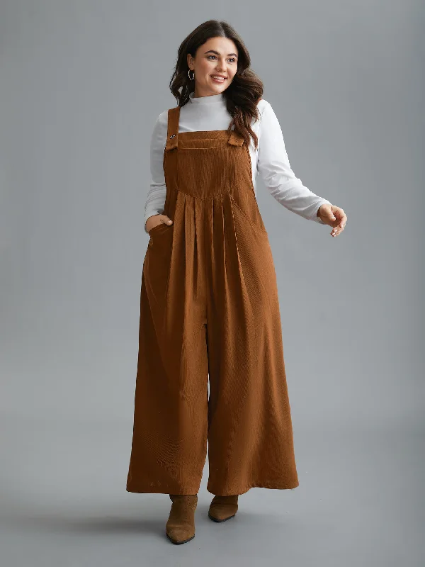 Women's Jumpsuits with High WaistPlain Chest Pocket Pleated Jumpsuit