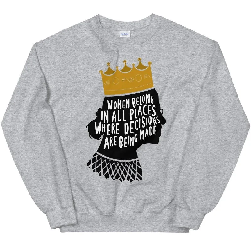 Women's Hooded Sweatshirts with Low WaistWomen Belong In All Places Where Decisions Are Being Made (Ruth Bader Gingsburg) -- Sweatshirt