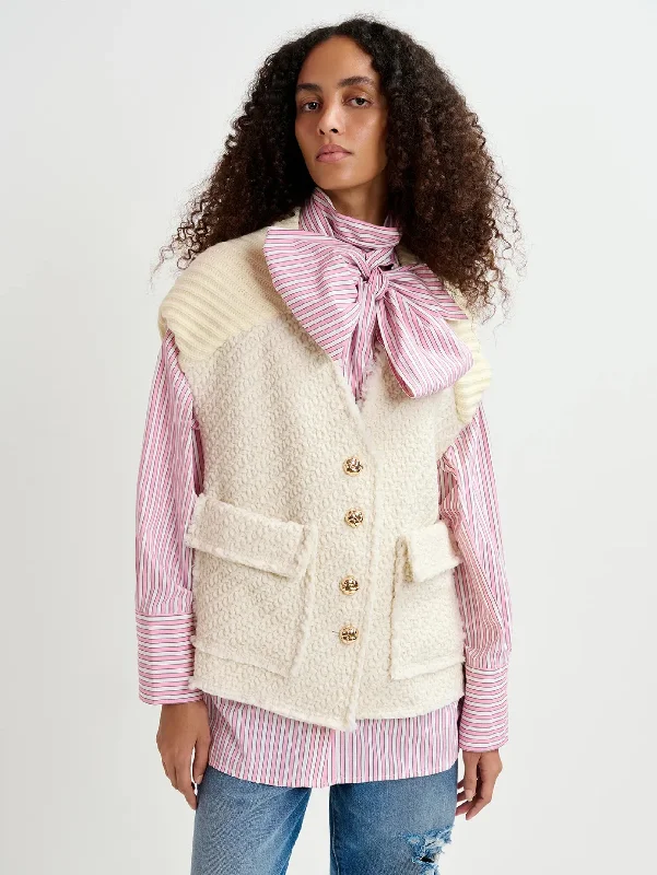 Women's Coats with Fur Trimmed CollarGilet in Tweed Bianco