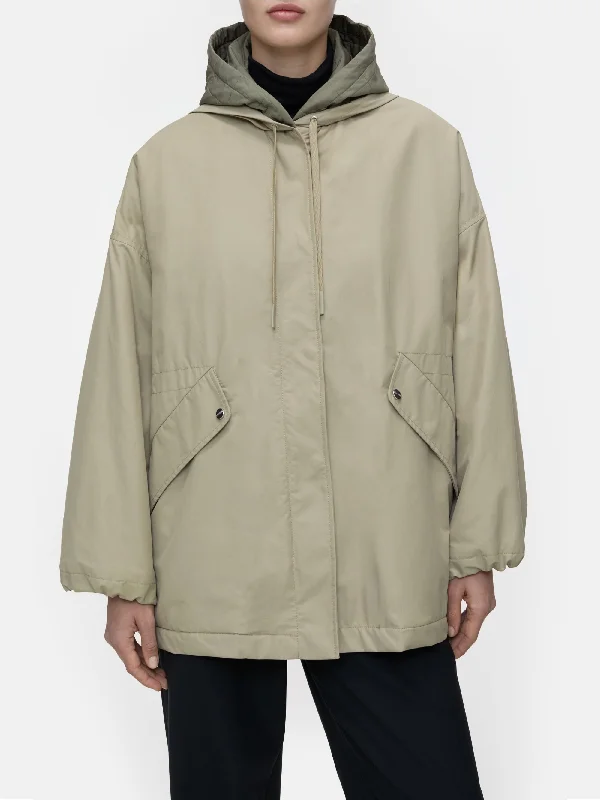 Women's Coats with HoodParka a Trapezio con Cappuccio Khaki