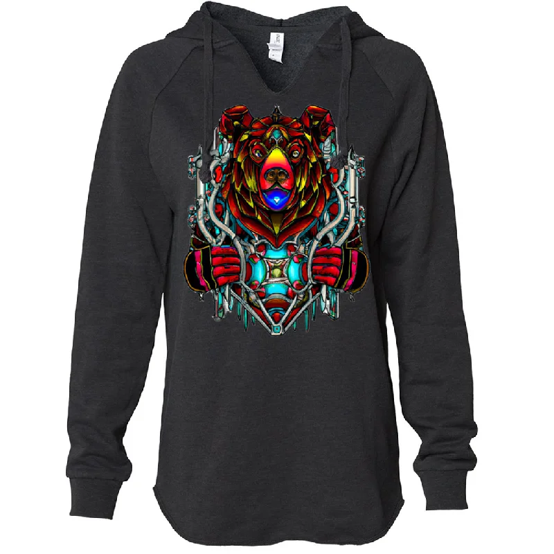 Women's Hooded Sweatshirts with Lightweight FabricStained Glass Gothic Cyborg Bear Women's Soft Hooded Pullover