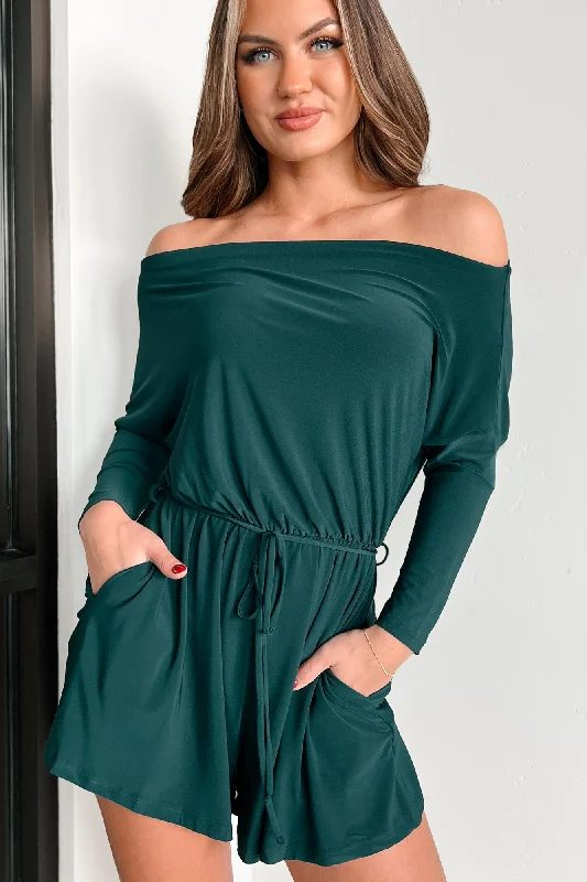 Women's Jumpsuits with Boat CollarWith Absolute Certainty Off The Shoulder Romper (Hunter Green)