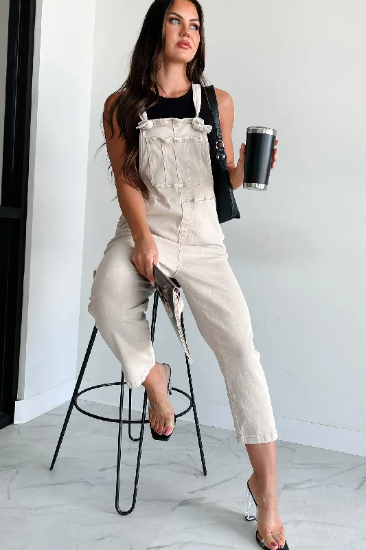 Women's Jumpsuits with Keyhole CollarOsmond Knotted Strap Zenana Overalls (Sand Beige)