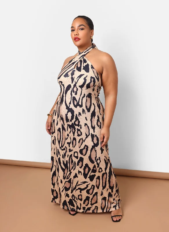 Women's Mandarin-Neck DressesKenya Leopard Halter Maxi Slip Dress