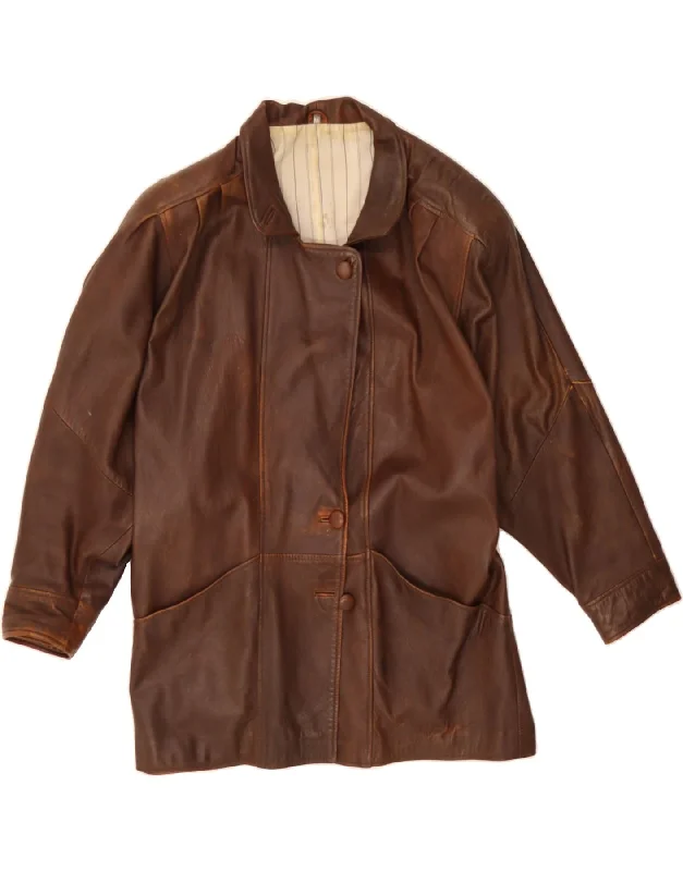 Women's Wool CoatsVINTAGE Womens Leather Jacket UK 14 Medium Brown