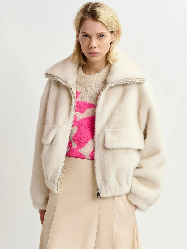 Women's Zip-Up CoatsBomber in Eco Pelliccia Bianco