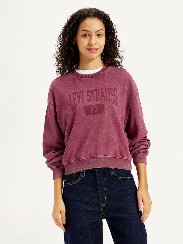 Women's Hooded Sweatshirts with Velcro ClosureWomen's Brand Logo Maroon Crew Neck Sweatshirt