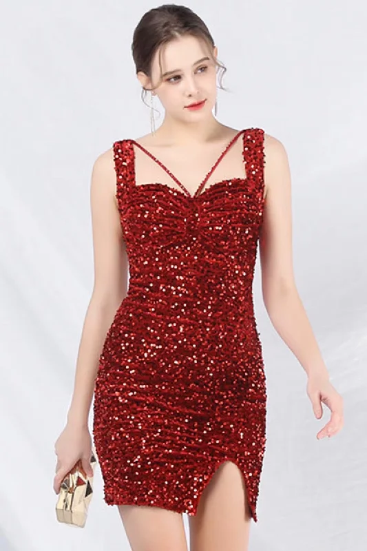 Women's Long-Sleeve DressesDivine Dazzle Sequin A-line Mini Dress