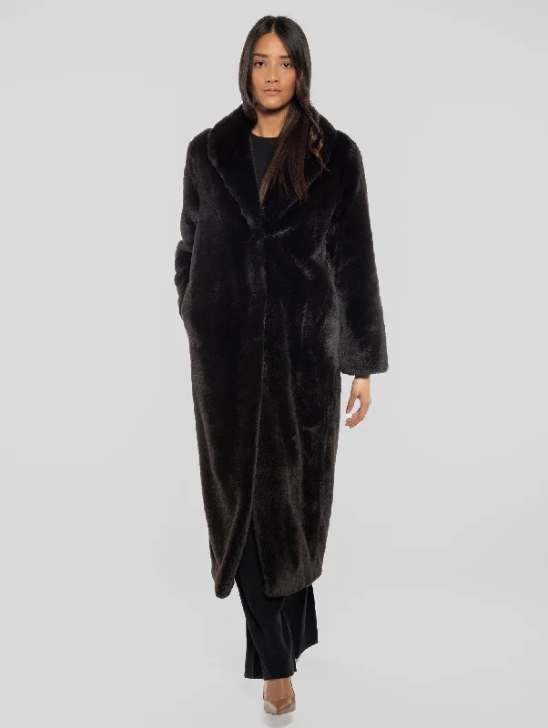 Women's Coats with Fur LiningCappotto Lungo in Simil Visone Marrone